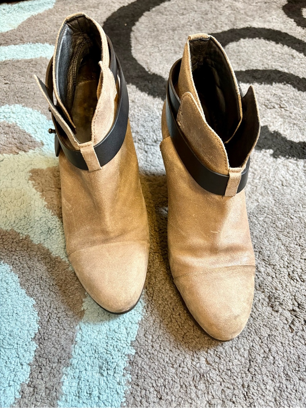 rag & bone Tan Suede Ankle Boots with Black Strap